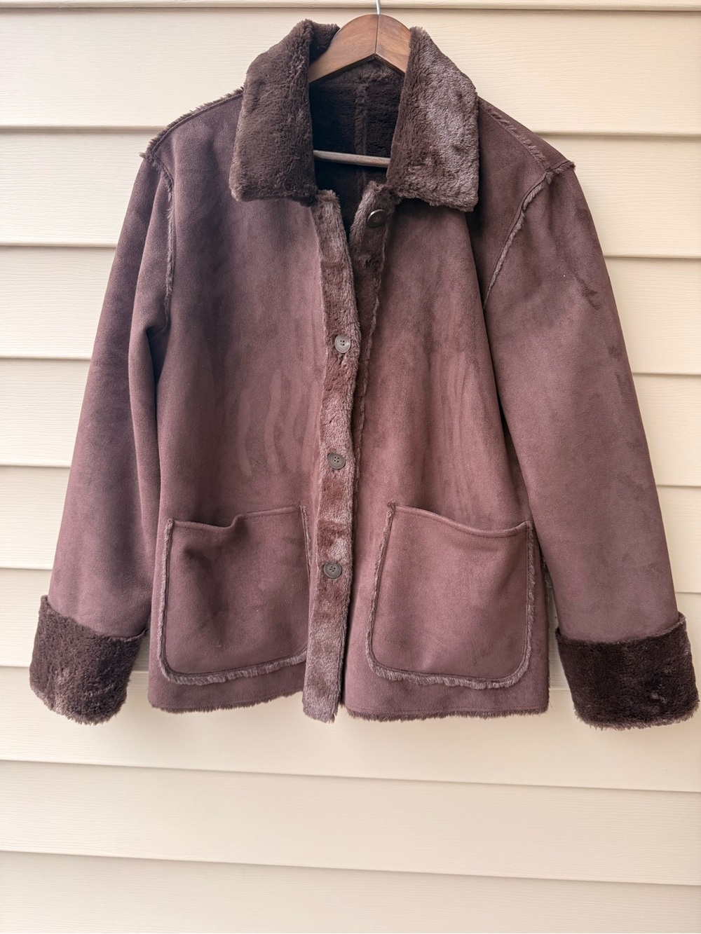 NEW Brandon Thomas Reversible Faux Shearling Jacket Medium Chocolate Brown
